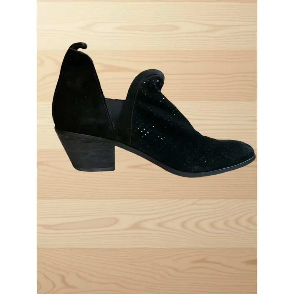Sigerson‎ Morrison Booties SZ 7 Black Suede Leather Perforated Pattern Slip-on